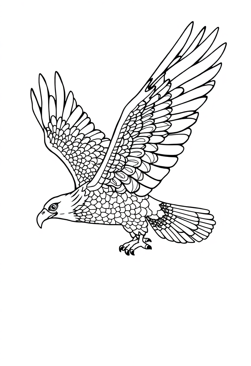 Patterned Eagle Soaring coloring page, free printable