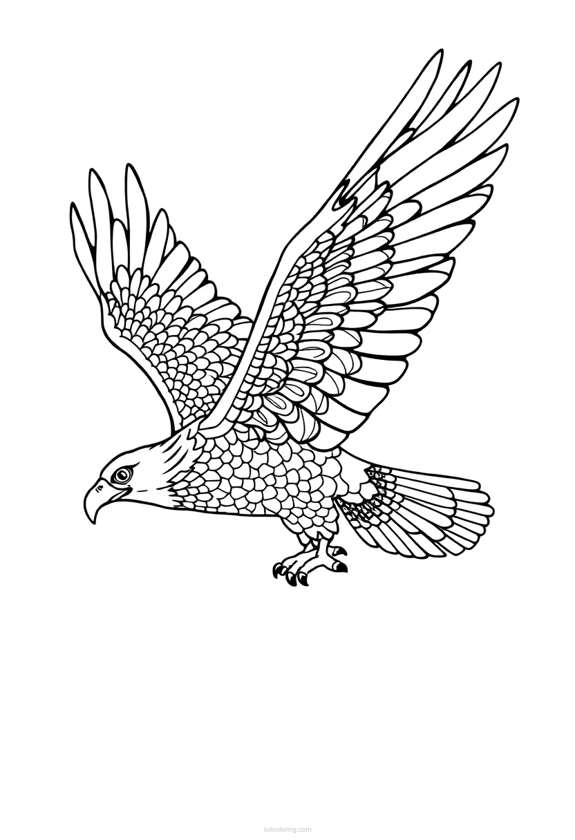 Patterned Eagle Soaring coloring page for kids