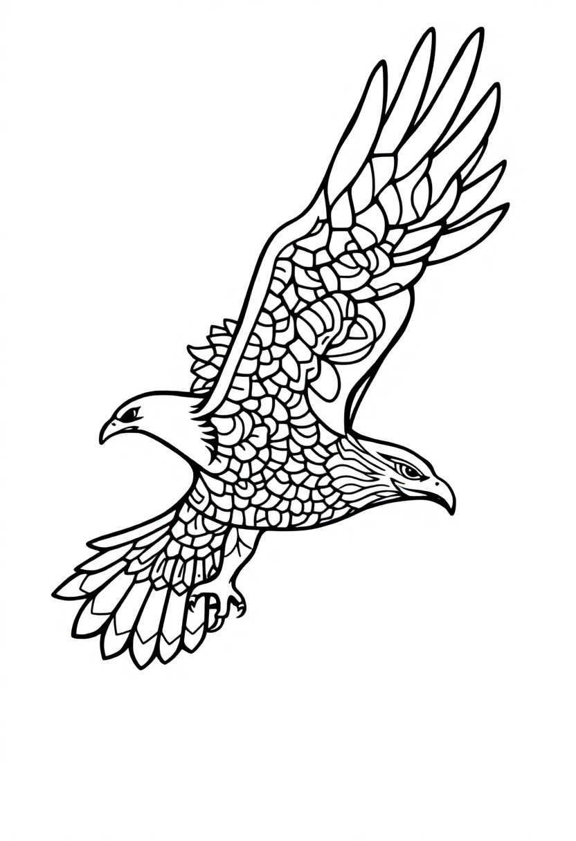 Patterned Eagle Soaring coloring page, free printable
