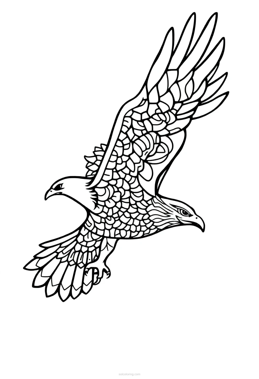 Patterned Eagle Soaring coloring page for kids