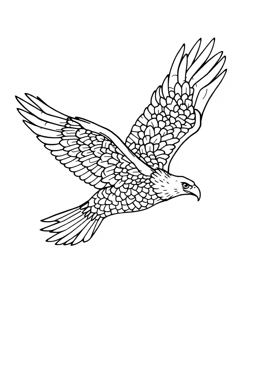 Patterned Eagle Soaring coloring page, free printable