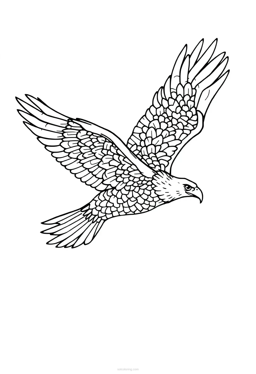 Patterned Eagle Soaring coloring page for kids