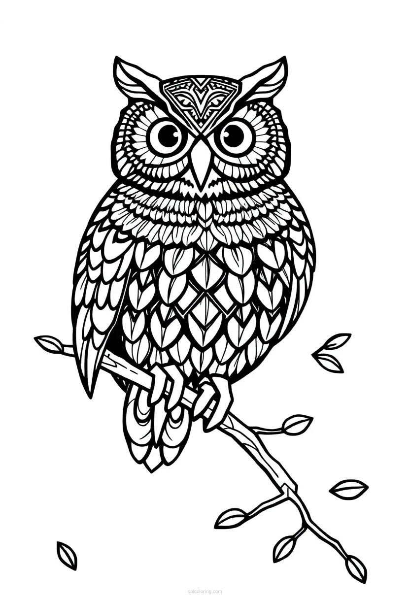 Patterned Owl On Branch coloring pages