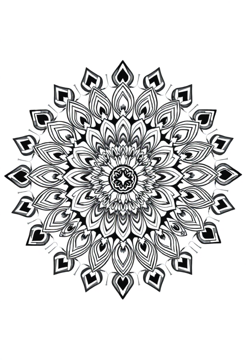 Peacock Feather Mandala Design coloring pages