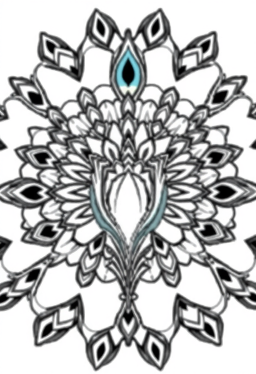 Peacock Feather Mandala Design coloring page for kids
