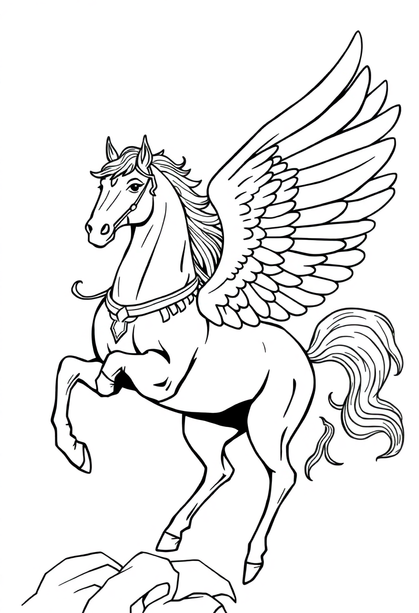 Pegasus Flying Horse coloring page, free printable