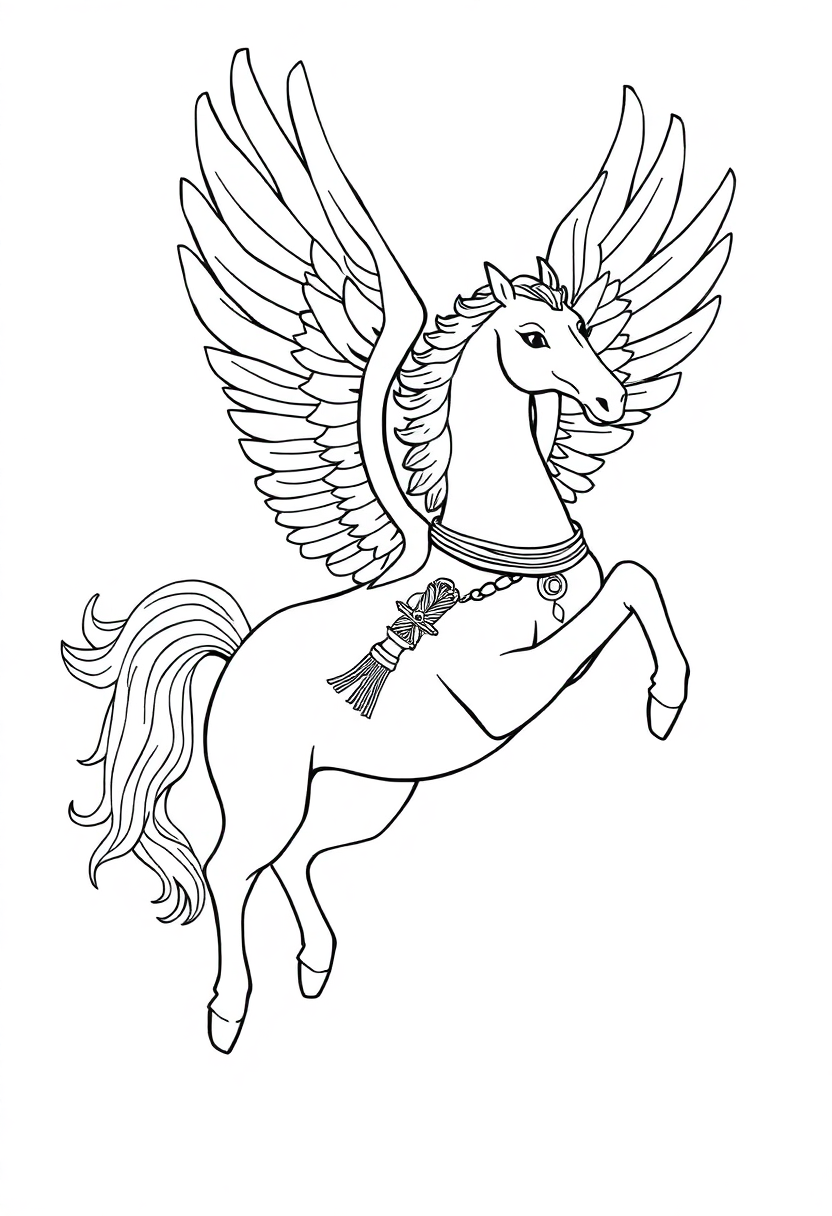 Pegasus Flying Horse coloring page, free printable