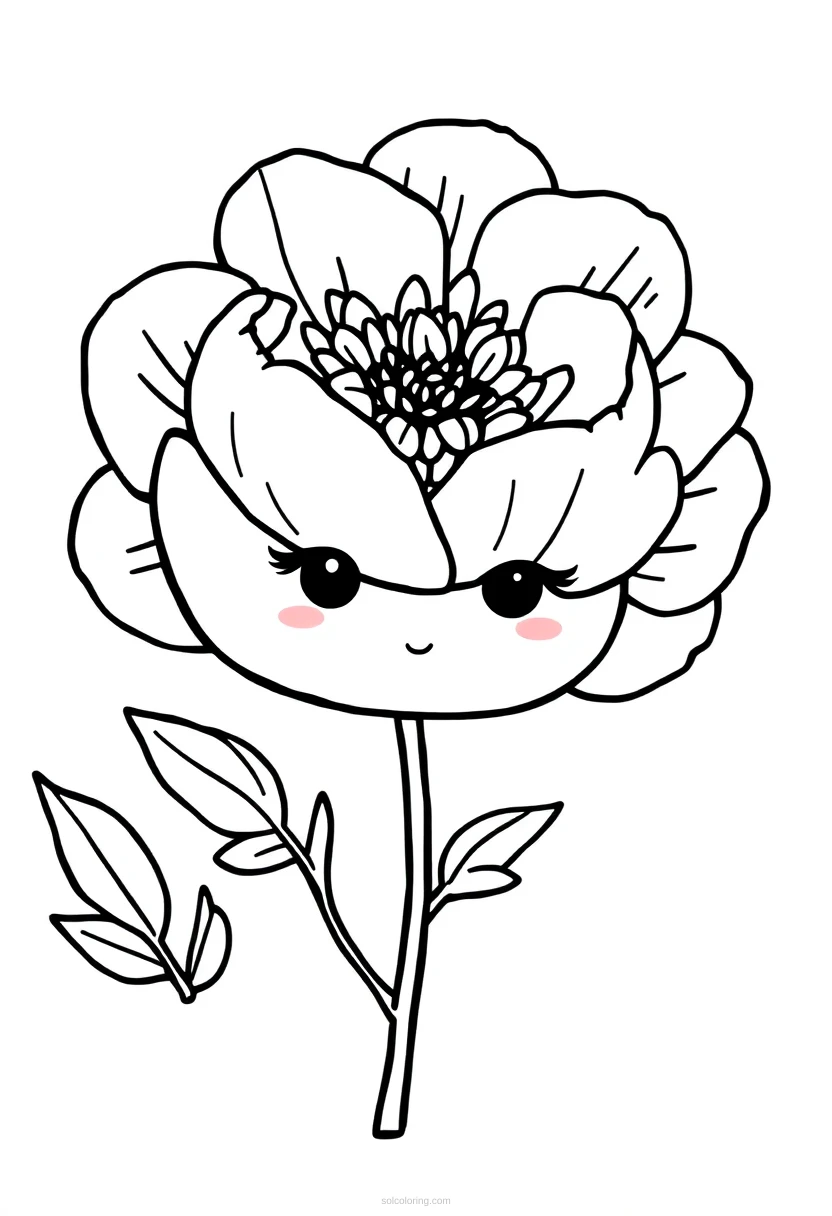 Peony Cute Cartoon coloring page for kids