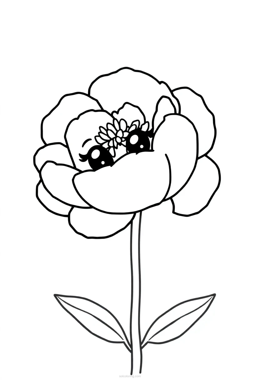 Peony Cute Cartoon coloring page for kids