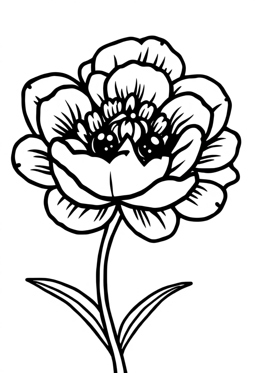 Peony coloring page, free printable