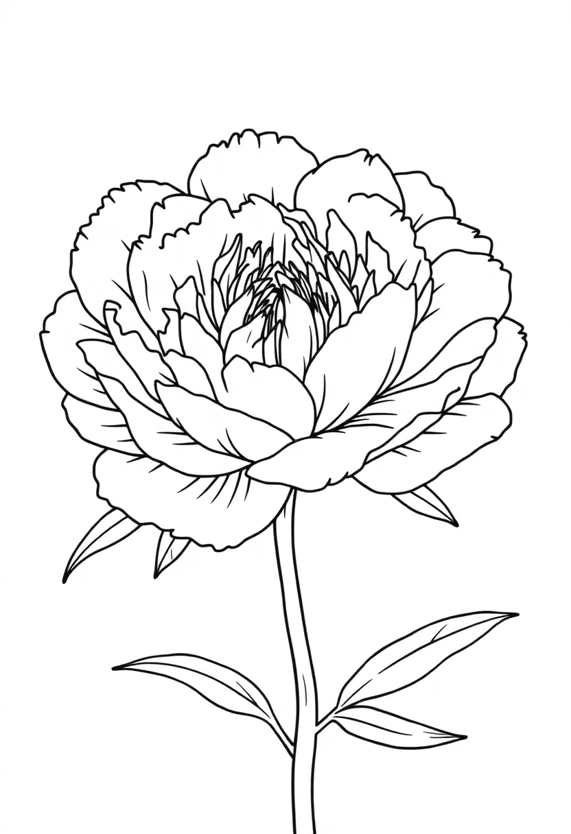 Peony coloring page, free printable