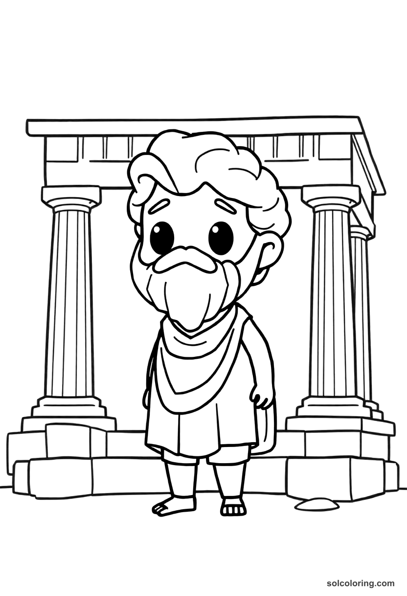 Chibi Pericles Overseeing the Parthenon Construction coloring page, free printable chibi style