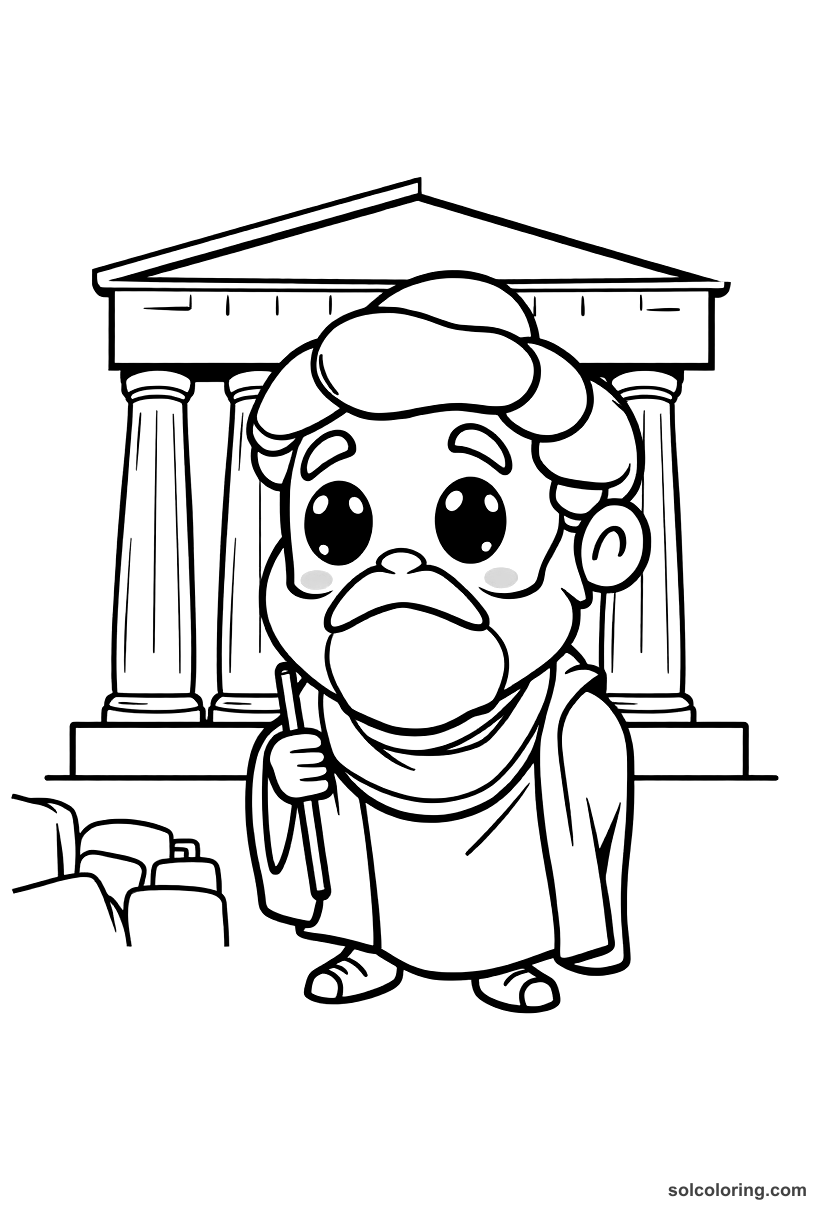 Cute Cartoon Pericles Overseeing the Parthenon Construction coloring page, free printable cute cartoon style
