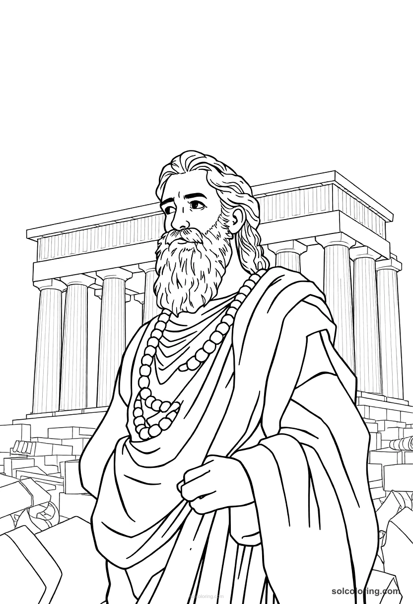 Pericles Overseeing the Parthenon Construction detailed coloring page for kids