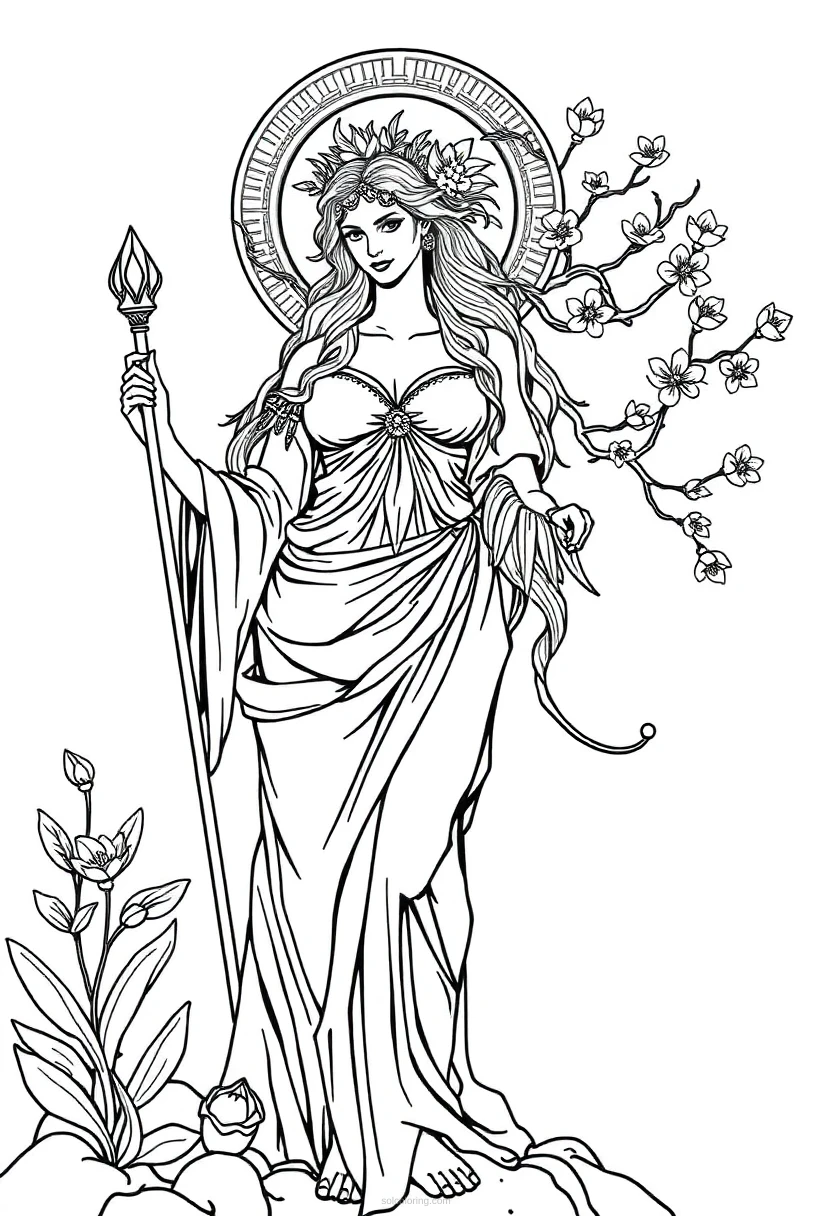 Persephone Spring Goddess coloring page for kids