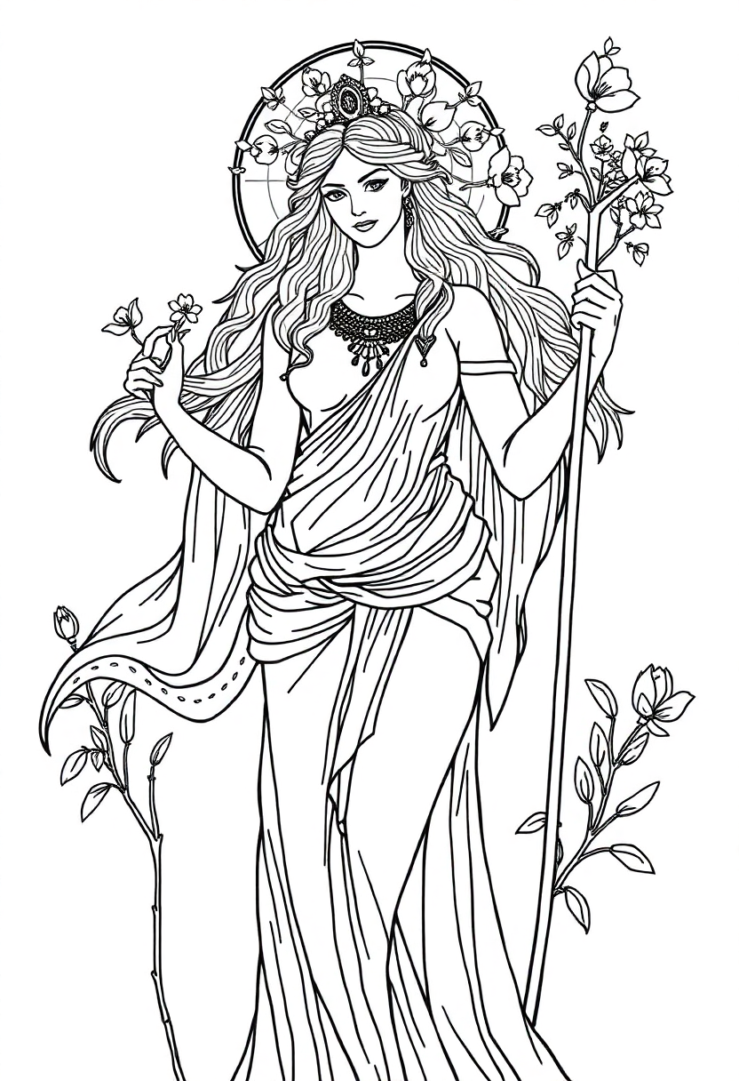 Persephone Spring Goddess coloring page, free printable
