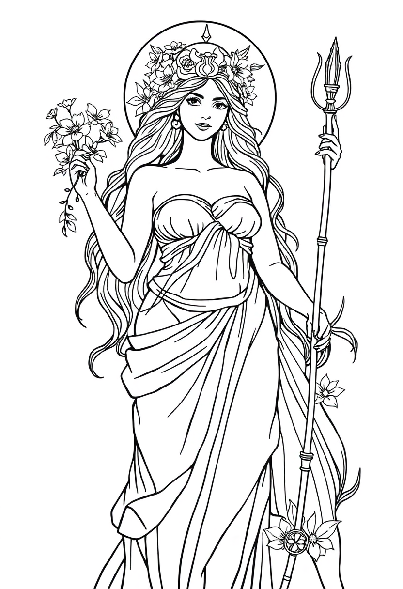 Persephone Spring Goddess coloring page, free printable
