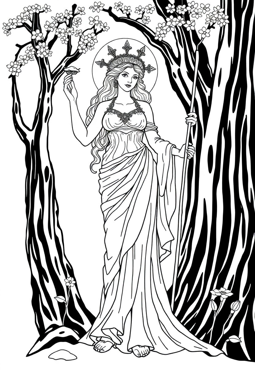Persephone Spring Goddess coloring page, free printable