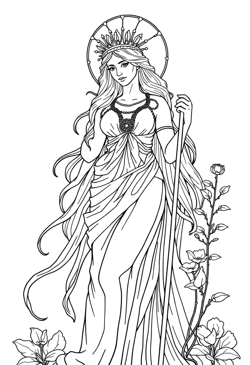 Persephone Spring Goddess coloring page, free printable