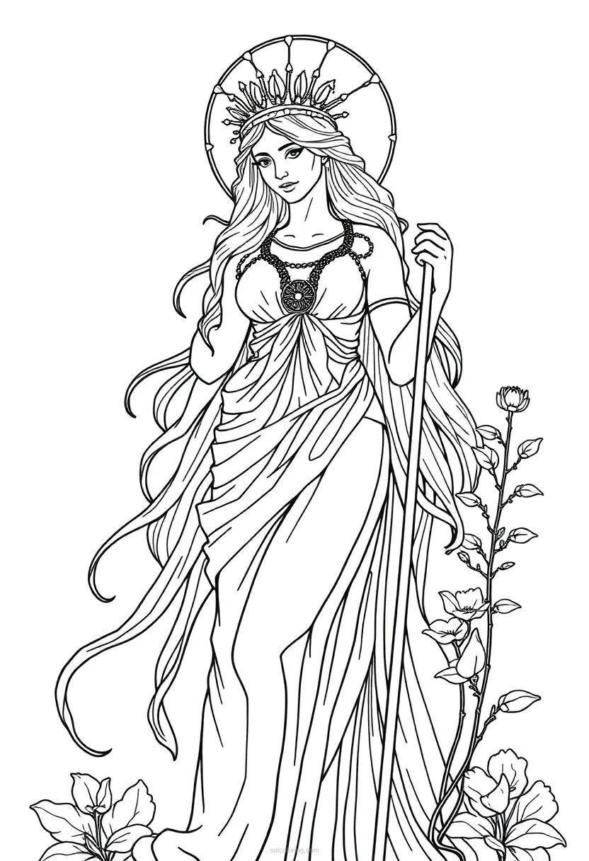Persephone Spring Goddess coloring page for kids