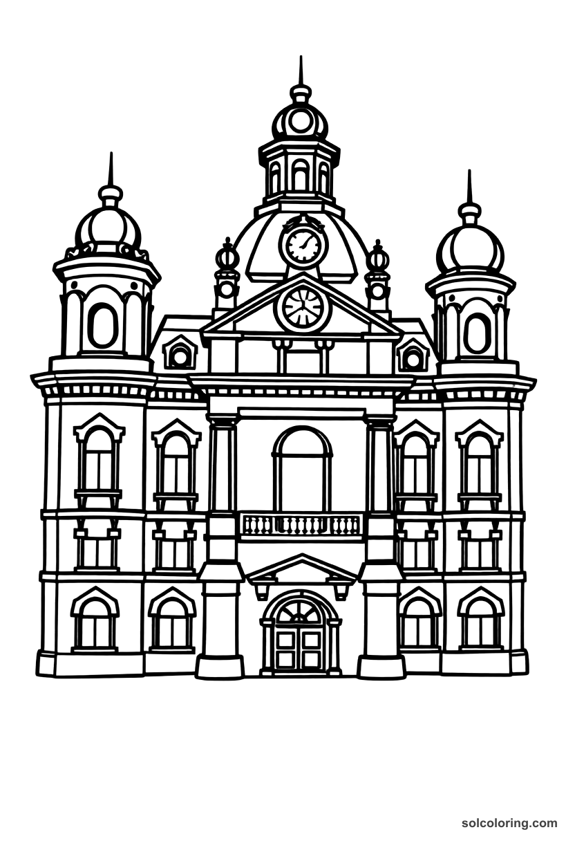 Cute Cartoon Peter the Great Building St. Petersburg coloring page, free printable cute cartoon style