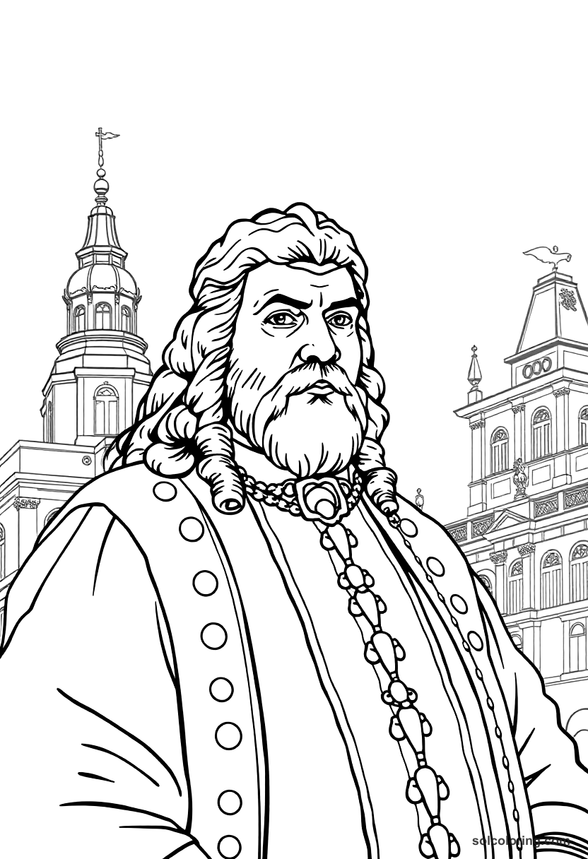 Peter the Great Building St. Petersburg coloring page, free printable detailed style