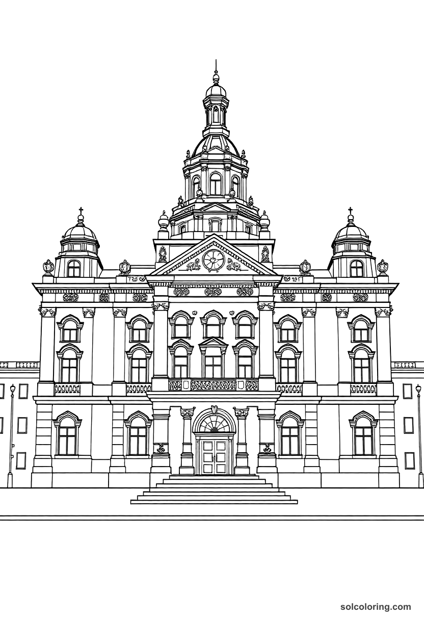 Simple Peter the Great Building St. Petersburg coloring page, free printable simple style