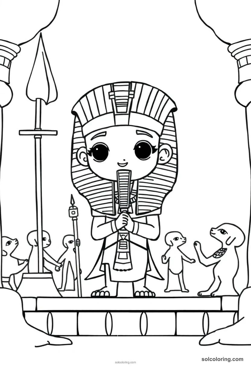 Chibi Pharaoh Akhenaten Worshipping the Aten chibi coloring page for kids