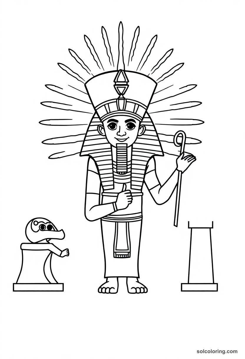 Cute Cartoon Pharaoh Akhenaten Worshipping the Aten