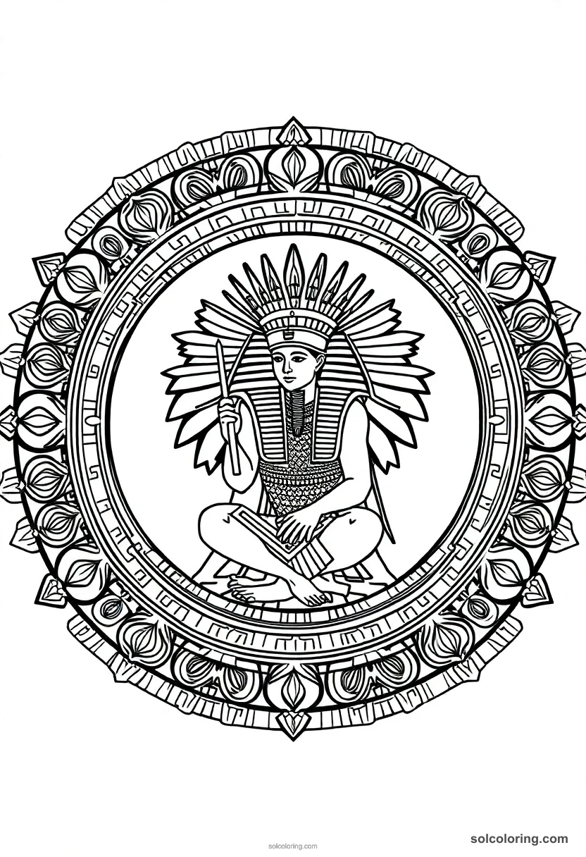 Mandala Pharaoh Akhenaten Worshipping the Aten mandala coloring page for kids