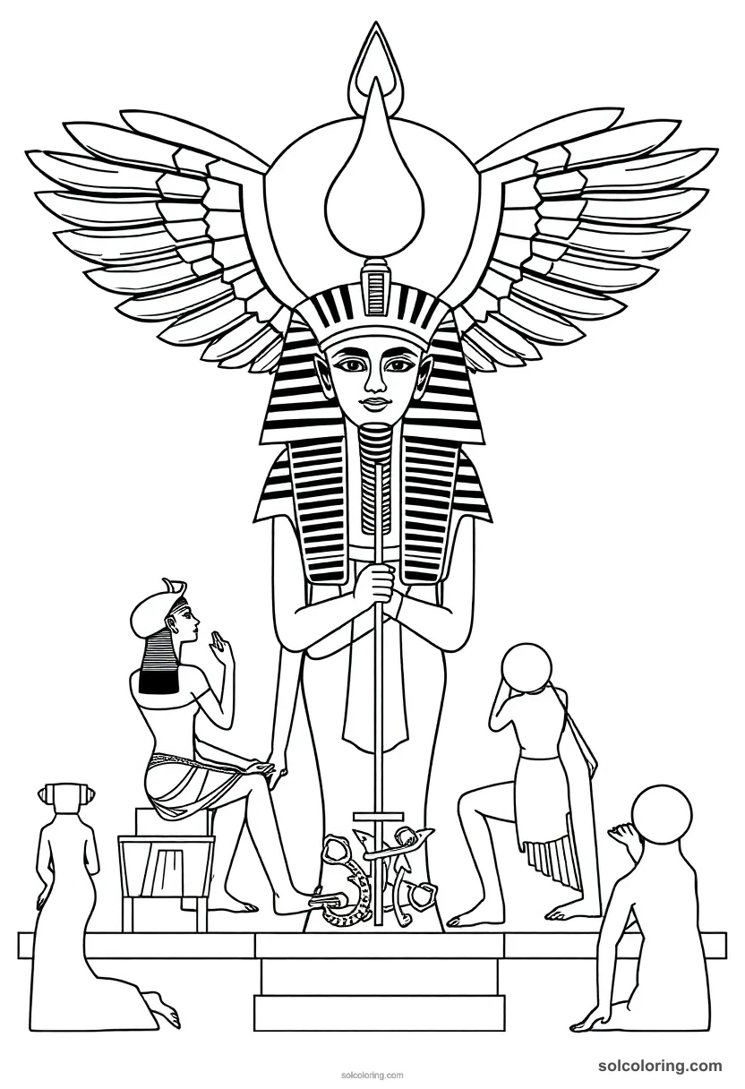 Pharaoh Akhenaten Worshipping The Aten coloring pages