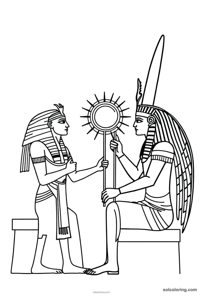 Simple Pharaoh Akhenaten Worshipping the Aten simple coloring page for kids