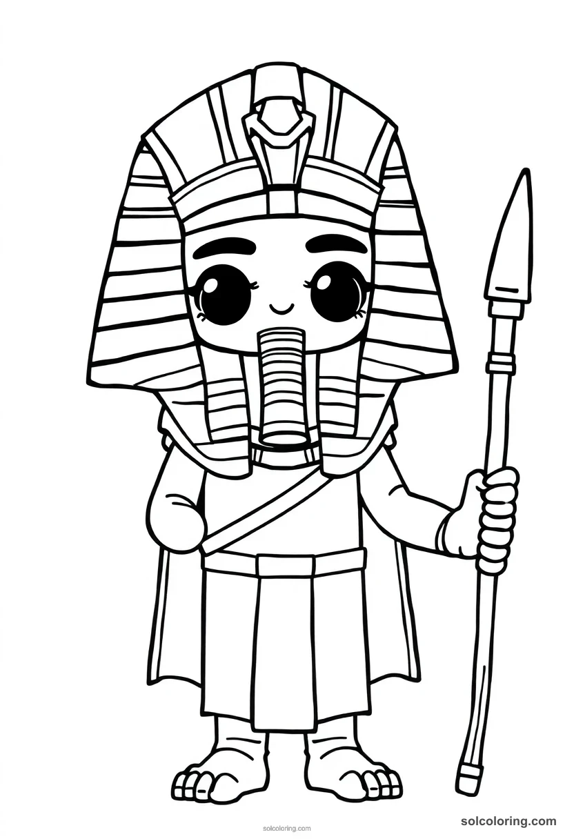 Chibi Pharaoh Khufu Holding the Crook and Flail chibi coloring page for kids