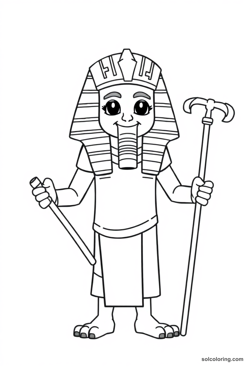 Cute Cartoon Pharaoh Khufu Holding the Crook and Flail