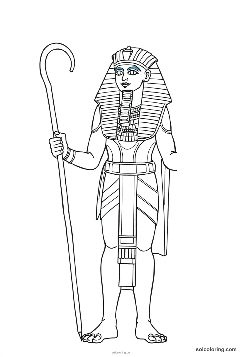 Pharaoh Khufu Holding the Crook and Flail detailed coloring page for kids