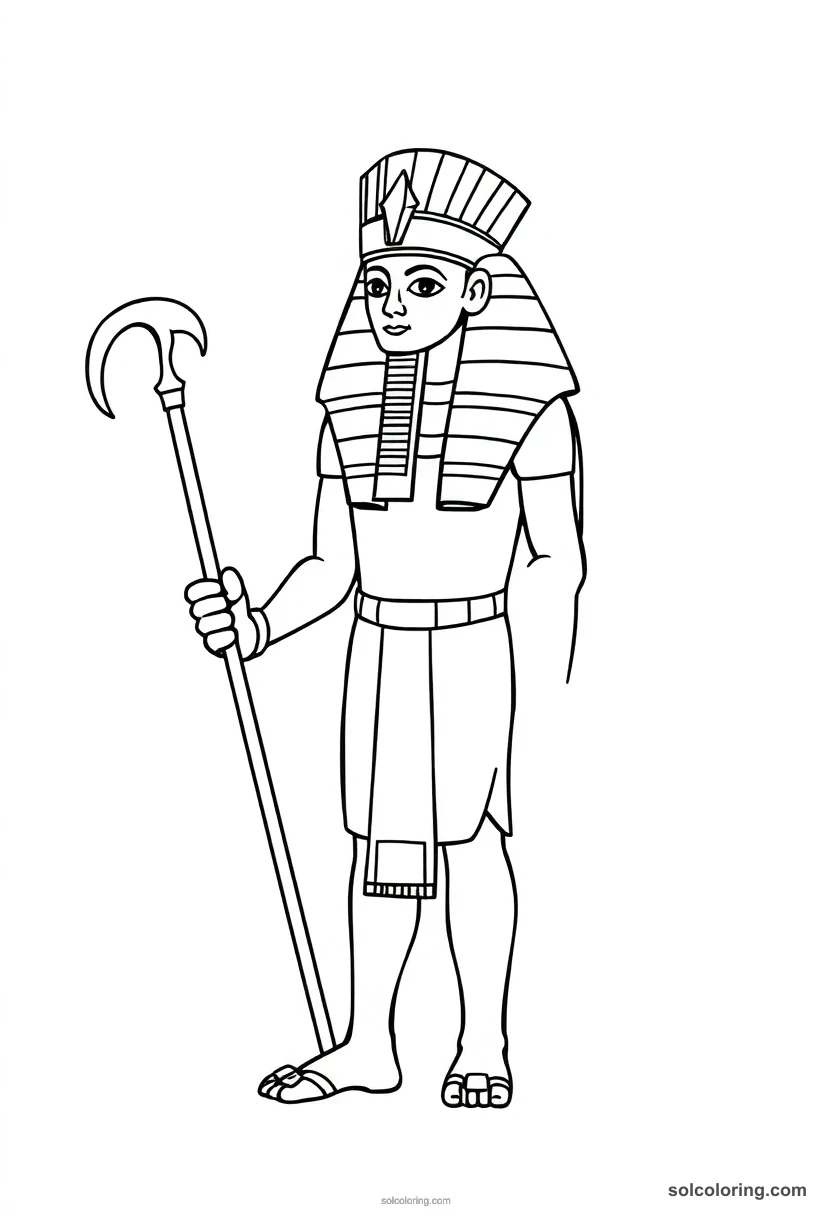 Simple Pharaoh Khufu Holding the Crook and Flail simple coloring page for kids