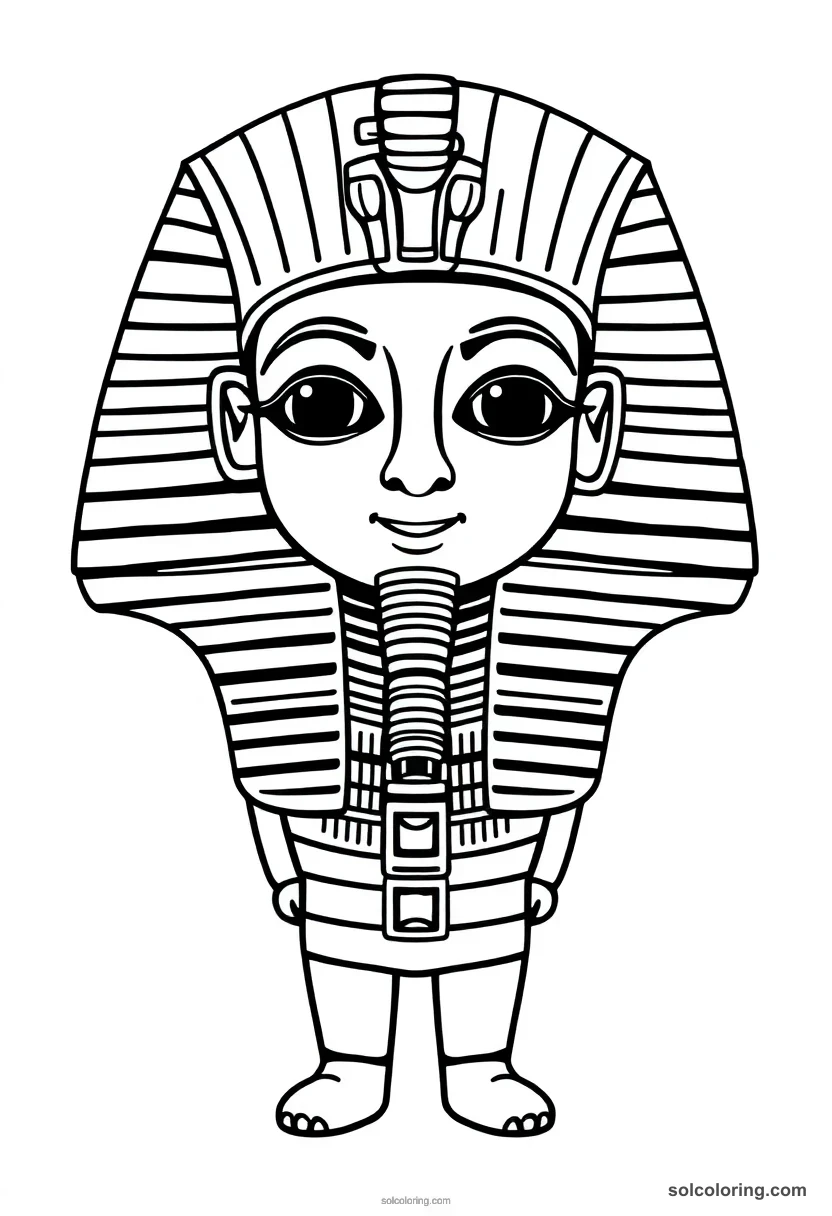 Chibi Pharaoh Tutankhamun's Golden Death Mask chibi coloring page for kids