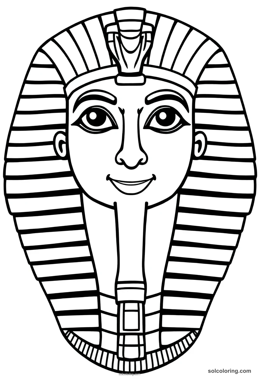 Cute Cartoon Pharaoh Tutankhamun's Golden Death Mask cute cartoon coloring page for kids
