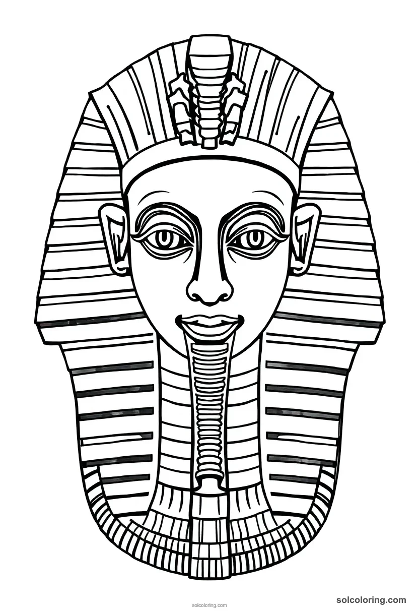 Pharaoh Tutankhamun's Golden Death Mask detailed coloring page for kids