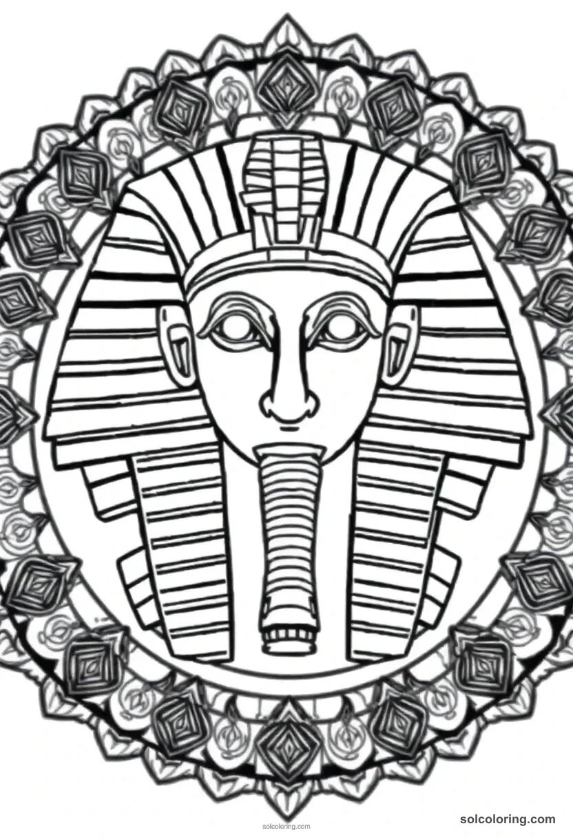 Mandala Pharaoh Tutankhamun's Golden Death Mask mandala coloring page for kids