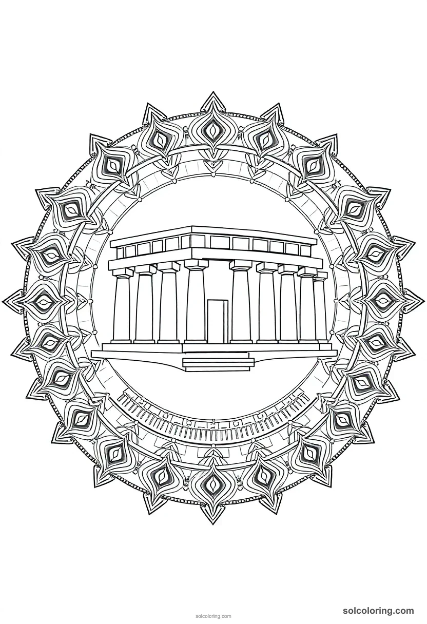 Mandala Philae Temple of Isis mandala coloring page for kids