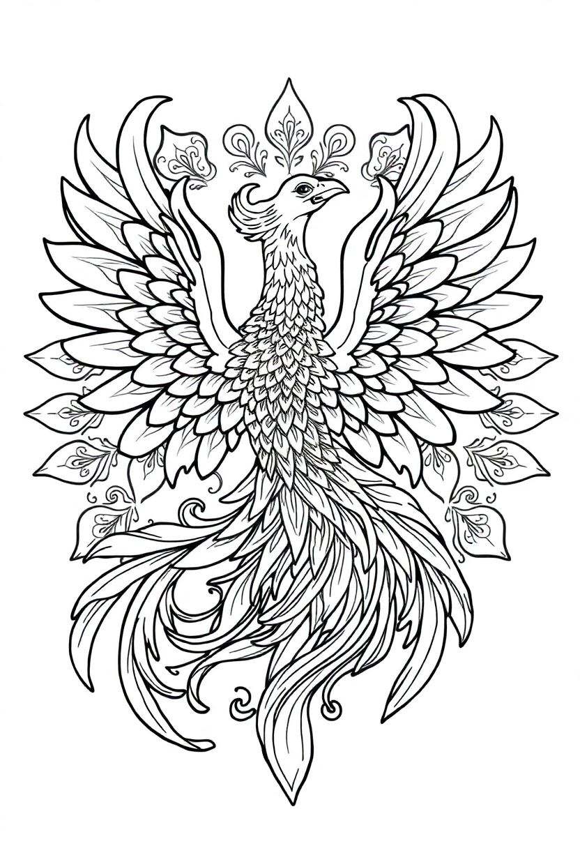 Phoenix Mandala coloring page for kids