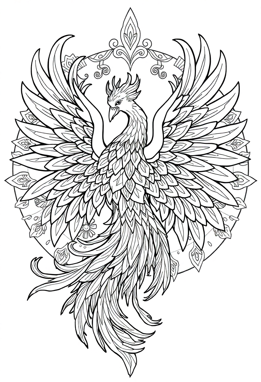 Phoenix Mandala coloring page for kids