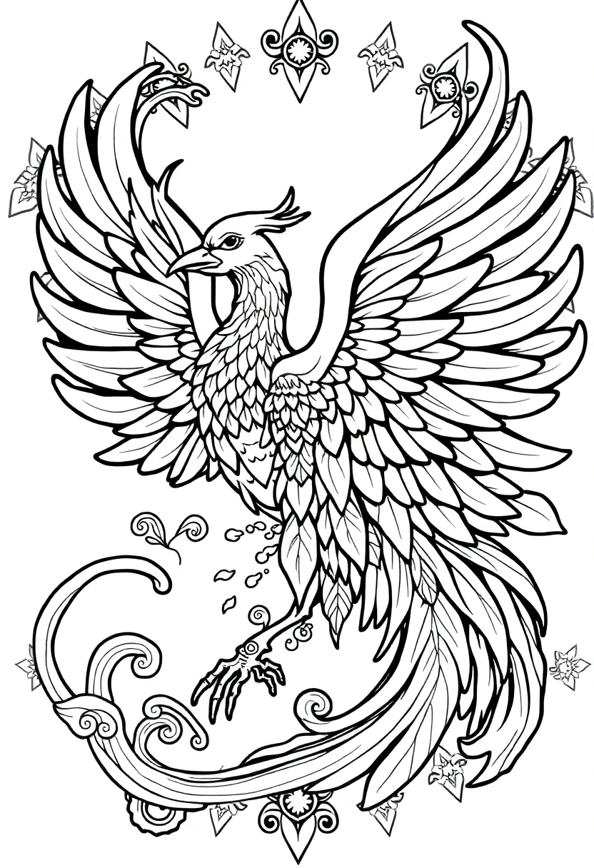 Phoenix Mandala coloring page for kids
