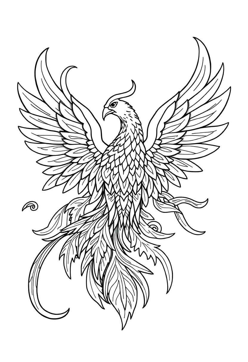 Phoenix Mandala coloring page for kids