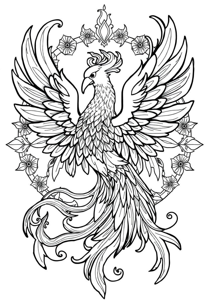 Phoenix Mandala coloring page for kids