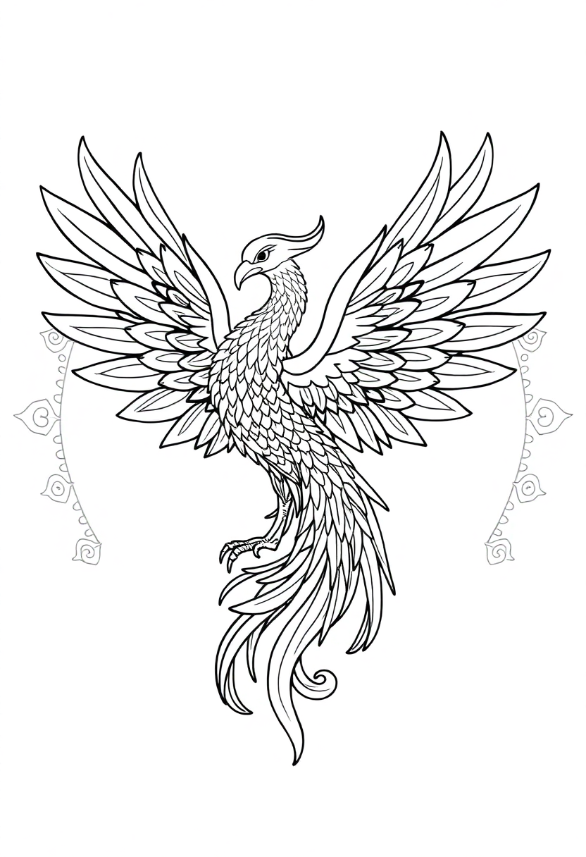 Phoenix Mandala coloring page for kids