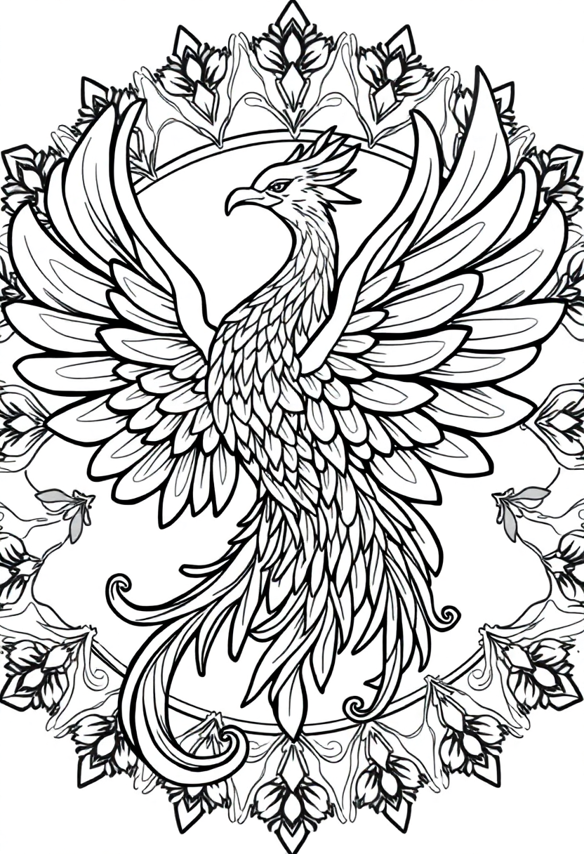 Phoenix Mandala coloring page for kids
