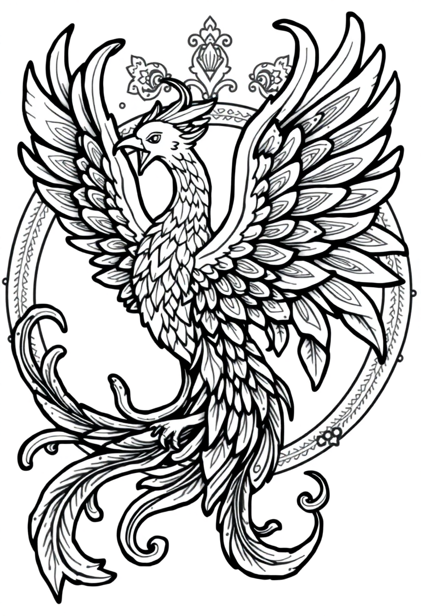 Phoenix Mandala coloring page for kids