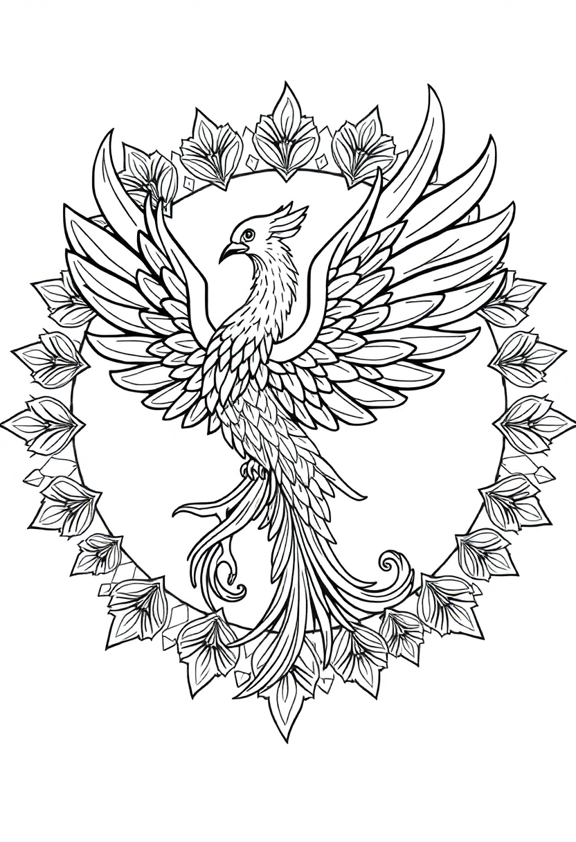 Phoenix Mandala coloring page for kids